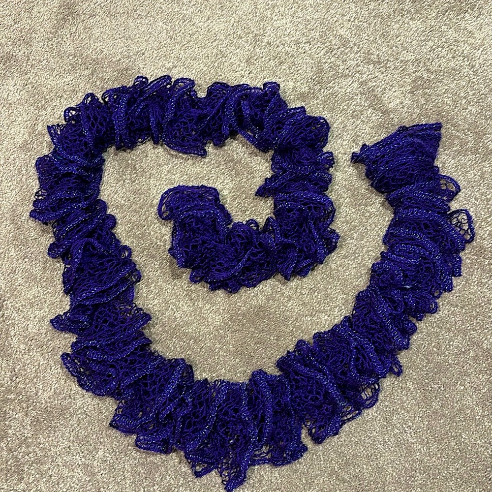 Handmade Deep Purple scarf- silver threads - soft ruffles dress scarf 72” long